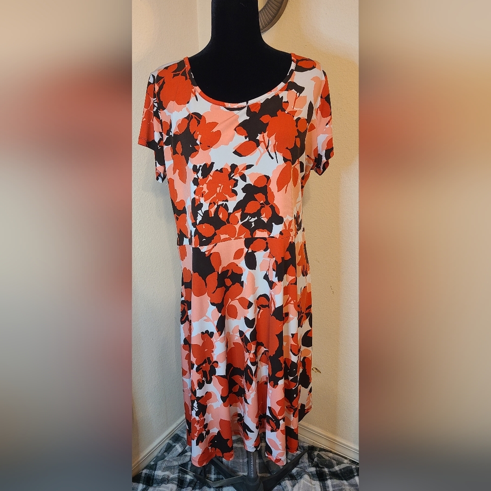 MICHAEL Michael Kors Orange and Black Midi Dress
